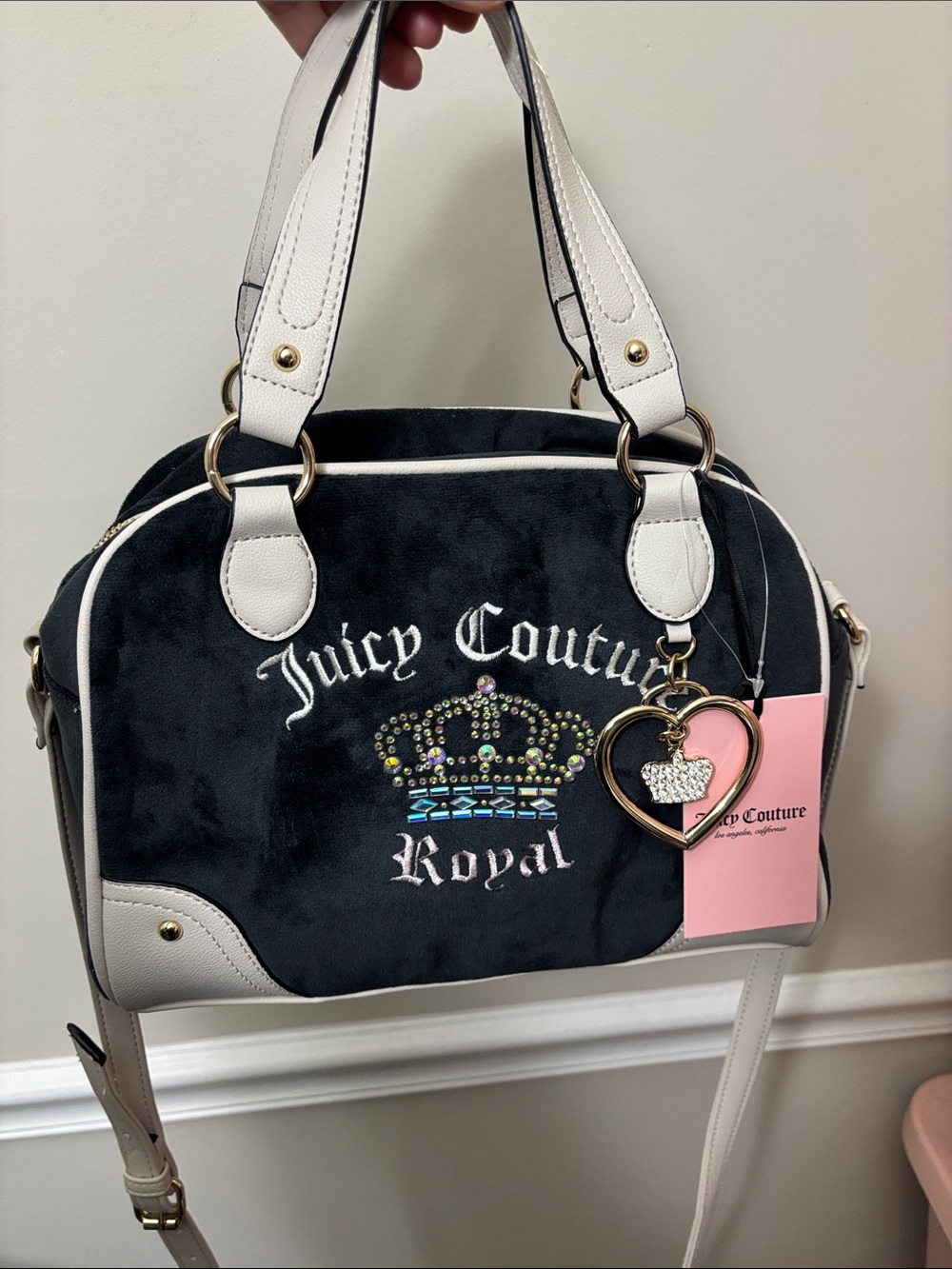 Juicy Couture Black & White 'Royal' Dome Satchel with Charm